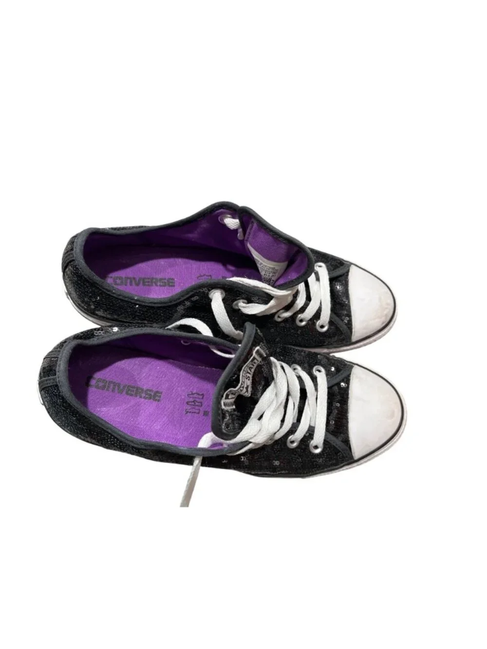 Converse Chuck Taylor All Star Low Top Sneakers Black Sequin Canvas Lace-Up Size - Picture 7 of 8